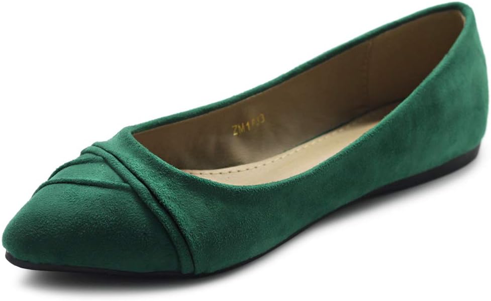 Ollio Women's Shoe Ballet Dress Faux Suede Pleated Pointed Toe Flat 8 Green-su