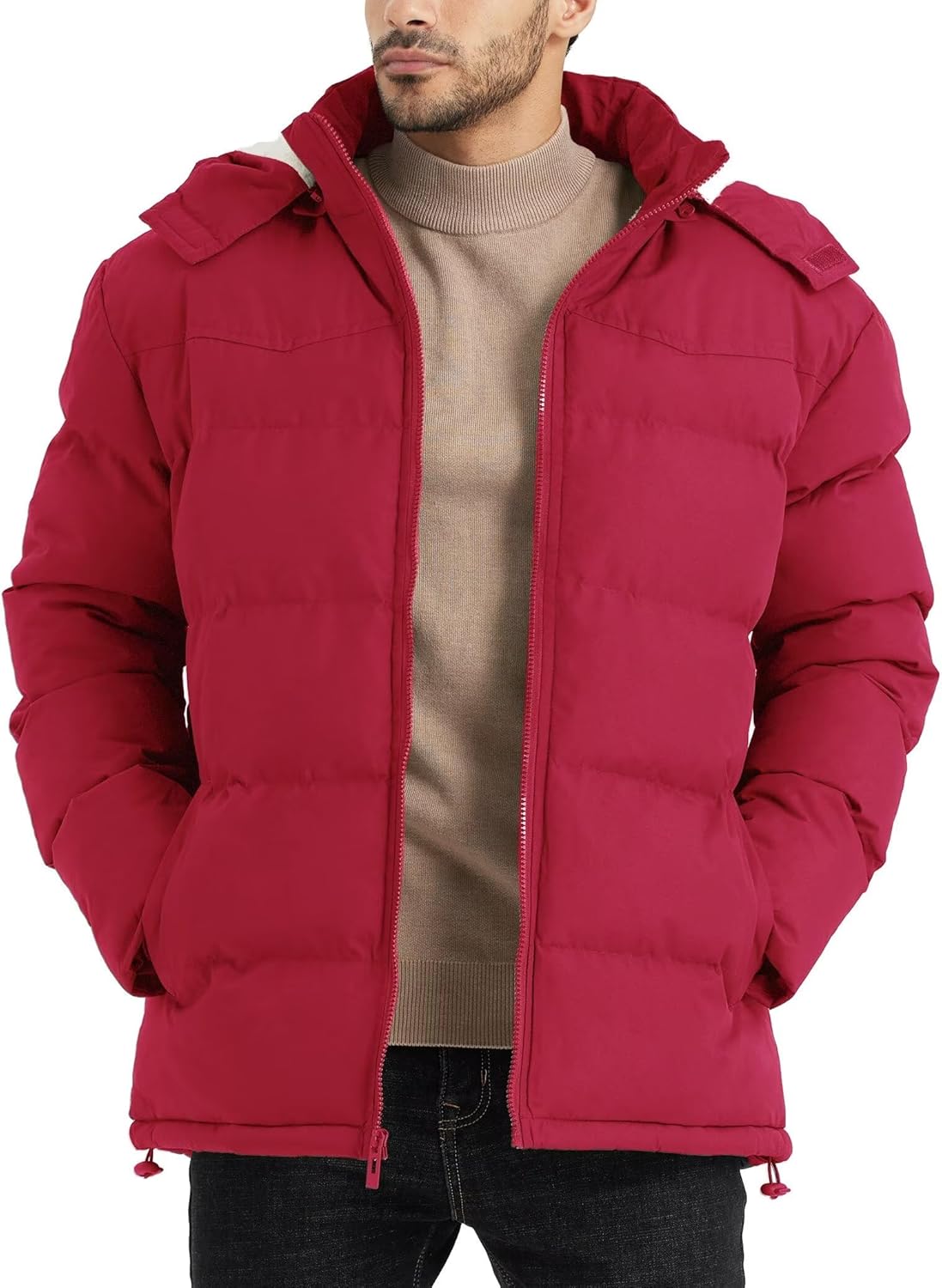 BEST SOUTH Men's Hooded Winter Puffer Jacket Fleece Warm Bubble Coat Outerwear C...