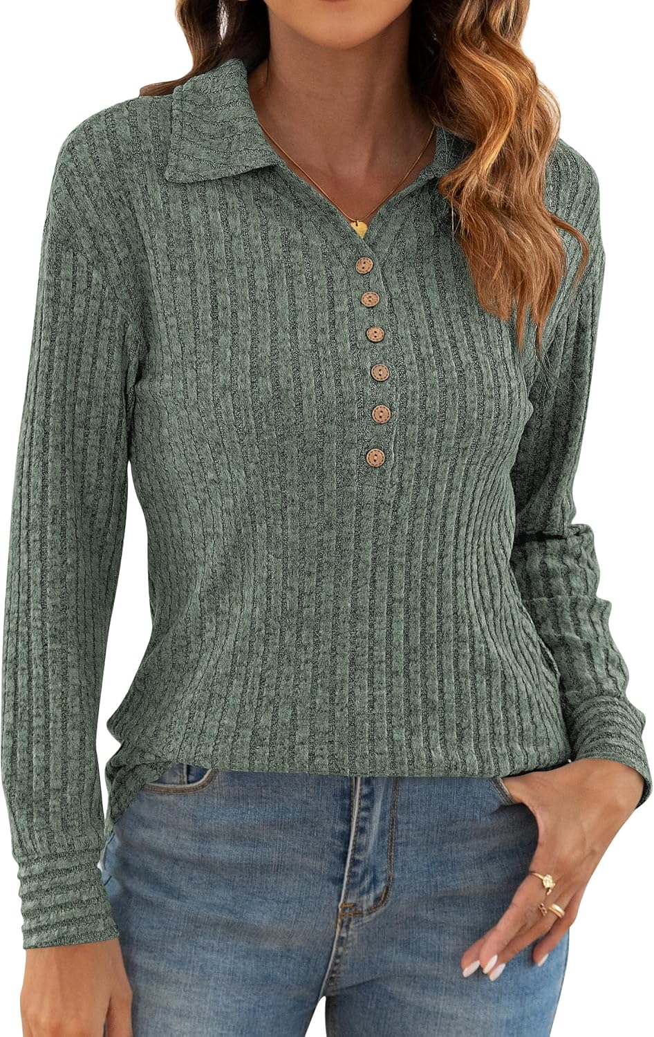 Poetsky Womens Lightweight Sweater Long Sleeve Fall Winter Button Collared Tunic...