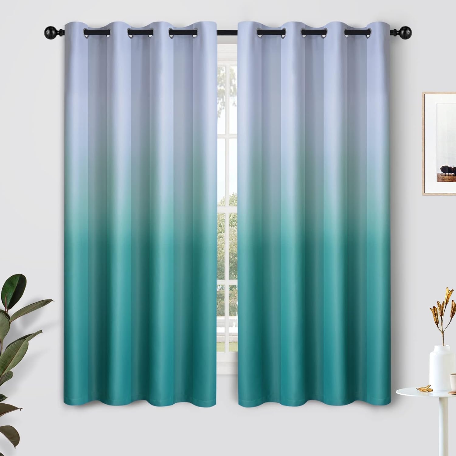 SimpleHome Ombre Curtains 52 x 63 Inch for Bedroom 2 Panels, Gradient Grey White...