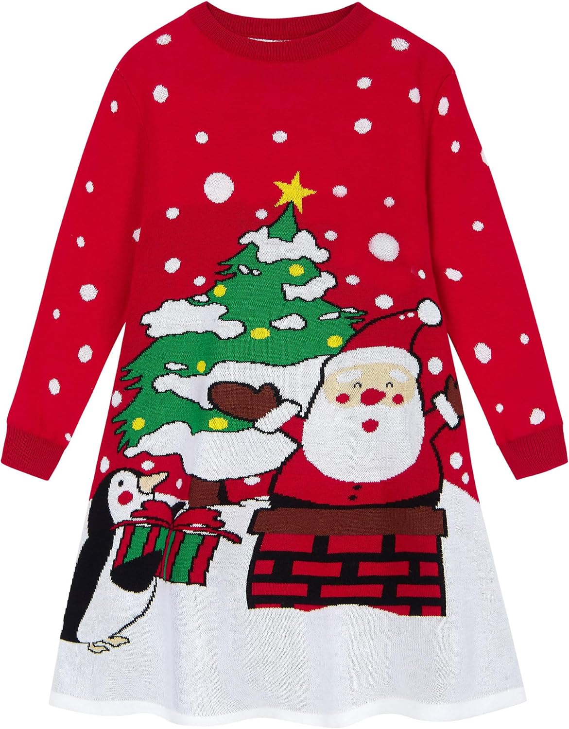 Fanient Girls Christmas Jumper Dress Girls Xmas Sweater Cute Xmas Print Dress Wa...