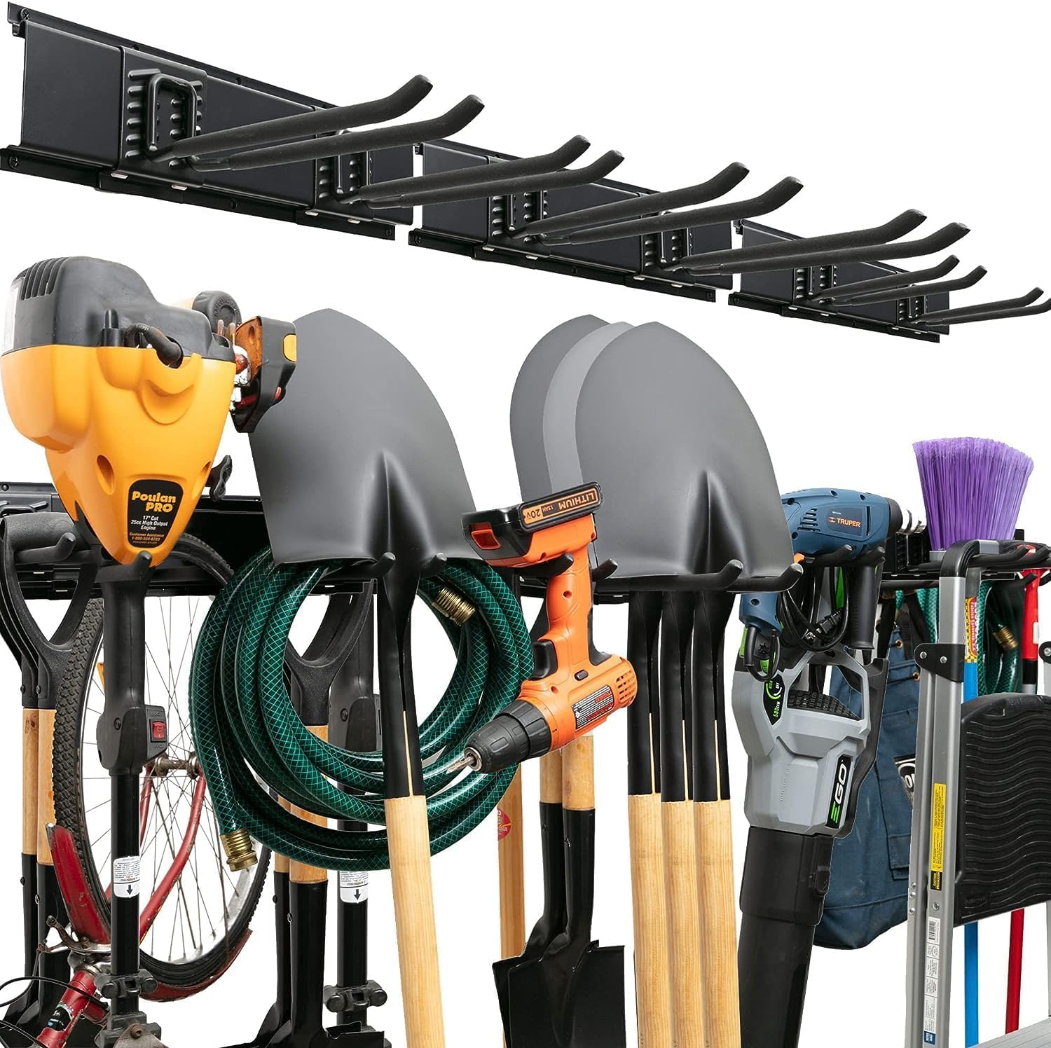 Garage Tool Organizer Wall Mount - Sturdy Storage Rack with Adjustable Hooks, An...