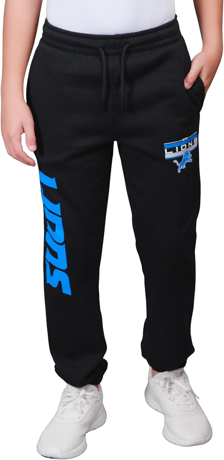 Ultra Game Boys' NFL Black Snow Fleece Jogger Sweatpants Detroit Lions 14-16 Bla...