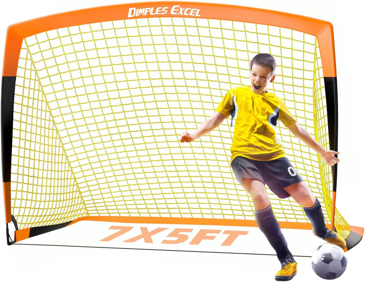 Dimples Excel Soccer Goals Kids Soccer Net for Backyard 7x5 FT, 5x3.6 FT, 4x3 FT...