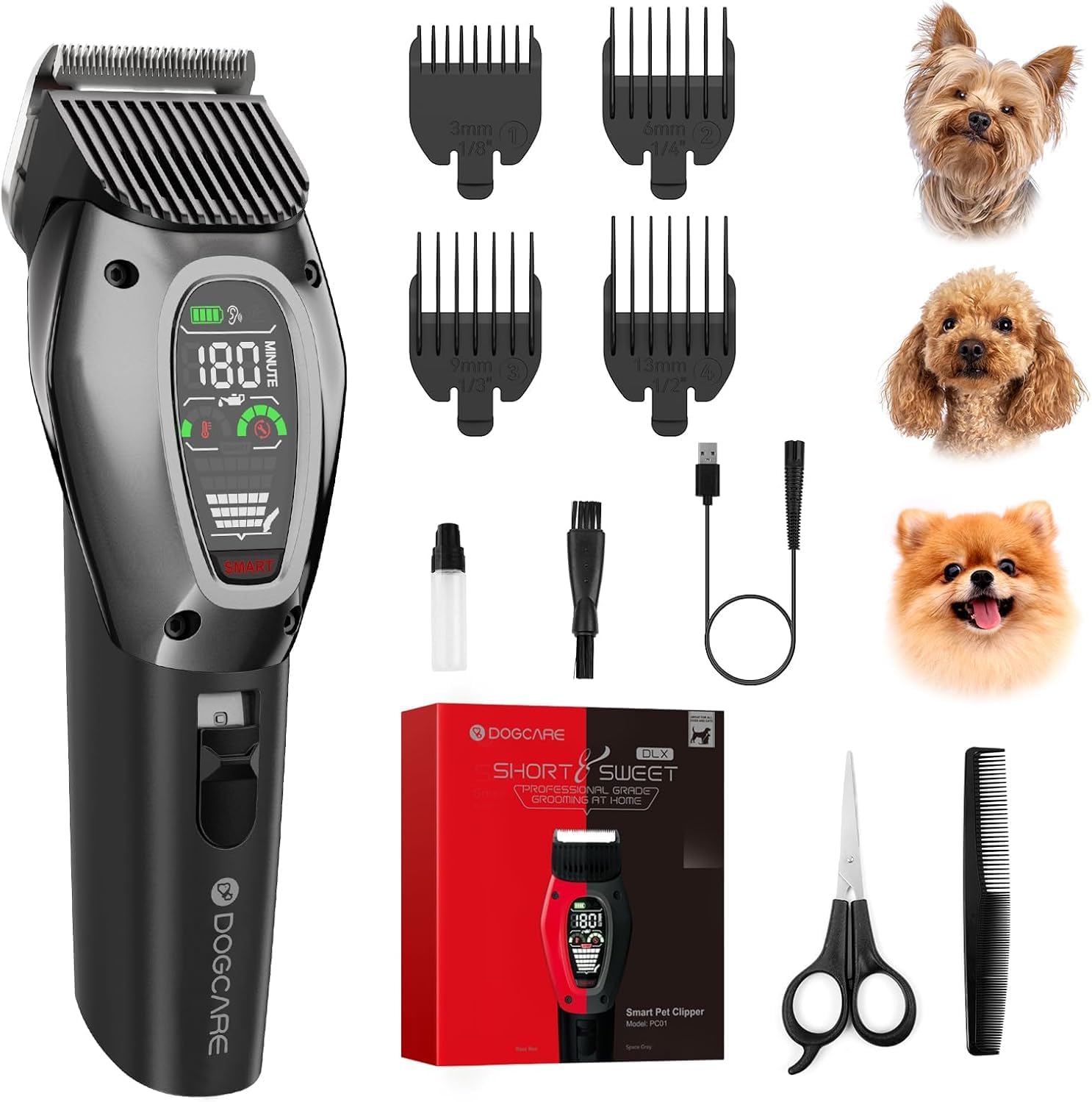 DOG CARE Smart Dog Clippers, Cordless Dog Grooming Clipper Kit with Heatproof Bl...