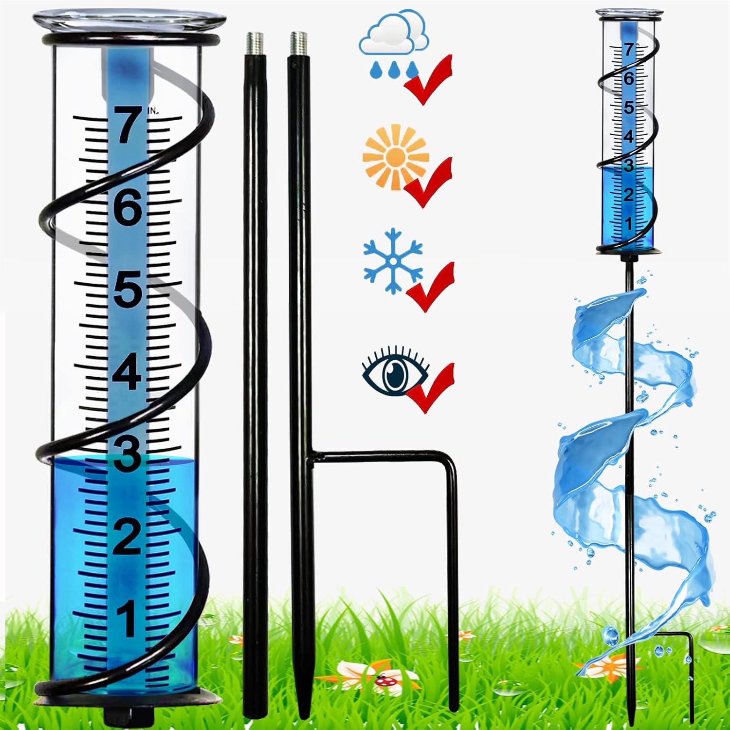 JMBay Upgrade Rain Gauge, Detachable Spiral Rain Gauge Outdoor, Rain Measure Gau...