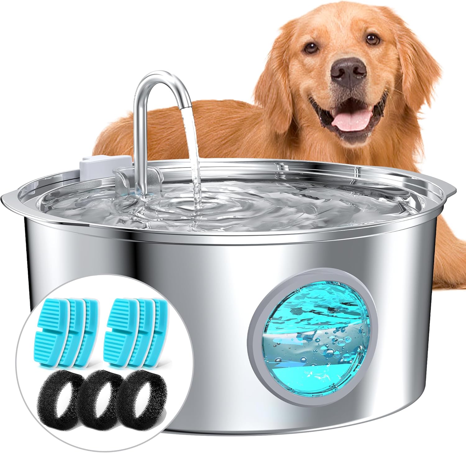 Dog Water Fountain for Large Dogs: Stainless Steel Dog Fountain -1.8Gal/7L Dog F...