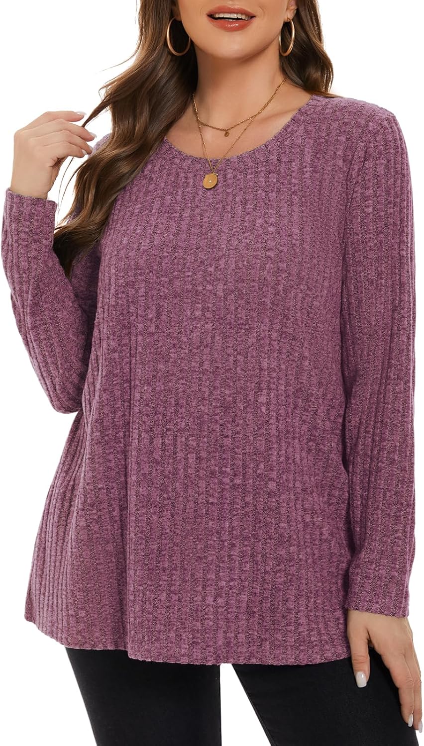 BELAROI Plus Size Tops for Women Tunic Shirts Long Sleeve Scoop Neck Casual Ligh...