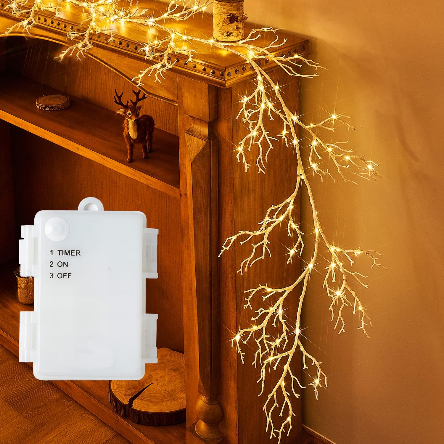 Fudios Lighted Garland White Battery Operated with Timer 120 LED Fairy Lights, G...