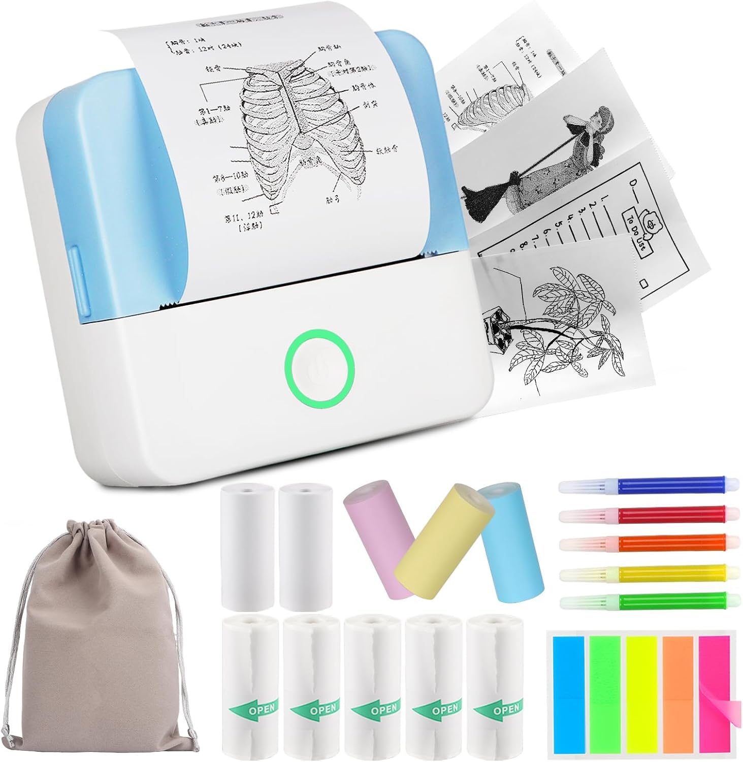 HUIJUTCHEN Mini Printer, Portable Inkless Pocket Printer Wireless Bluetooth Phot...