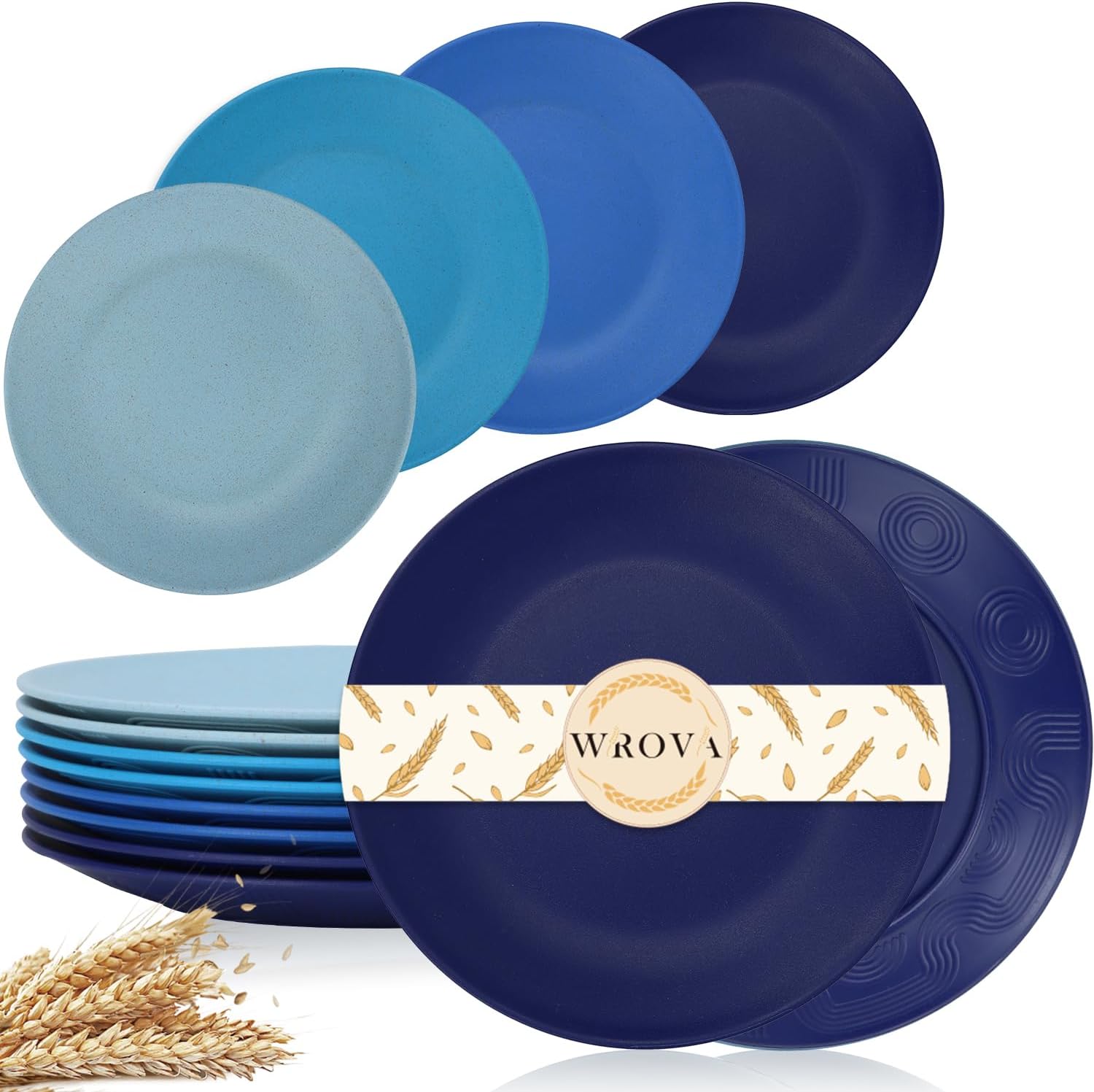 Wheat Straw Dinner Plates 9 Inch Unbreakable Set of 8 - Dishwasher & Microwave S...
