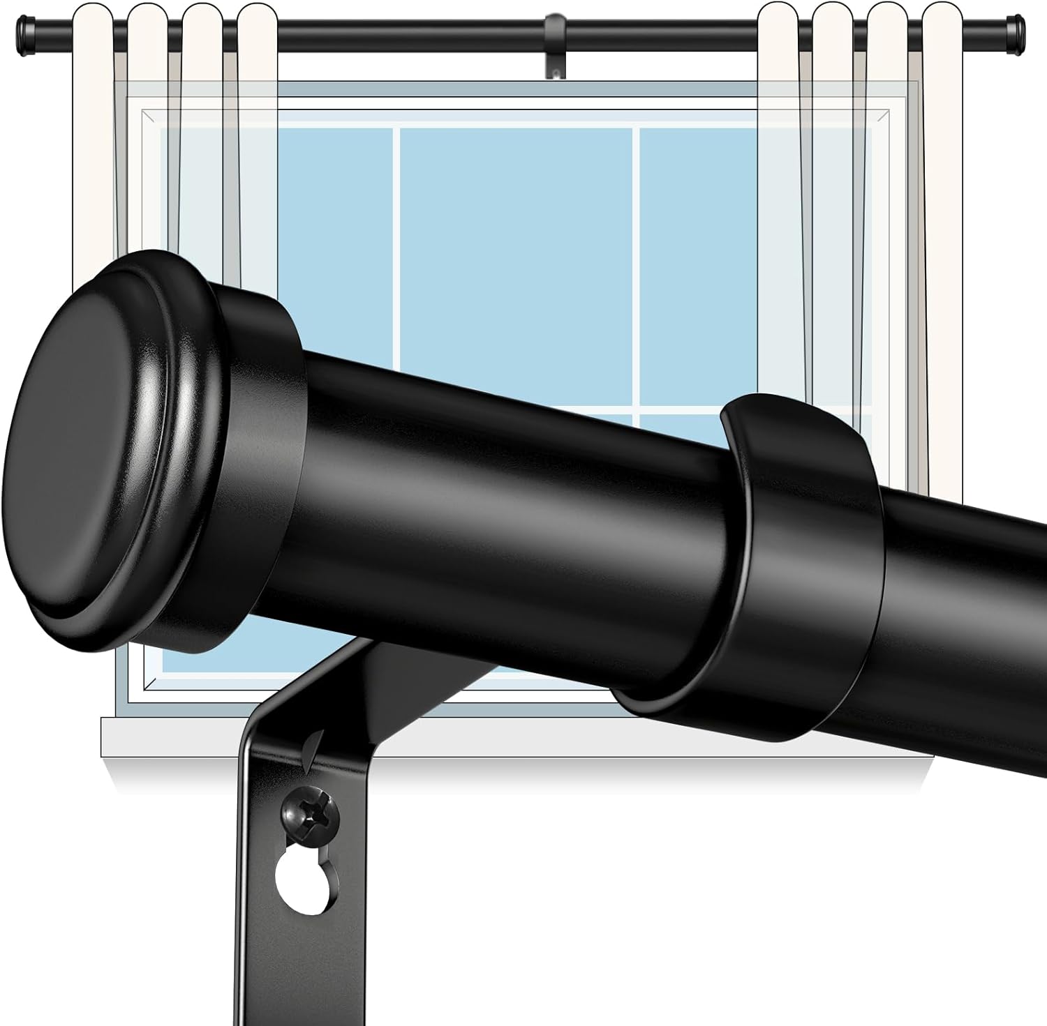 Heavy Duty Curtain Rods for Windows 48 to 84 Inch, 1 Inch Black Curtain Rods for...