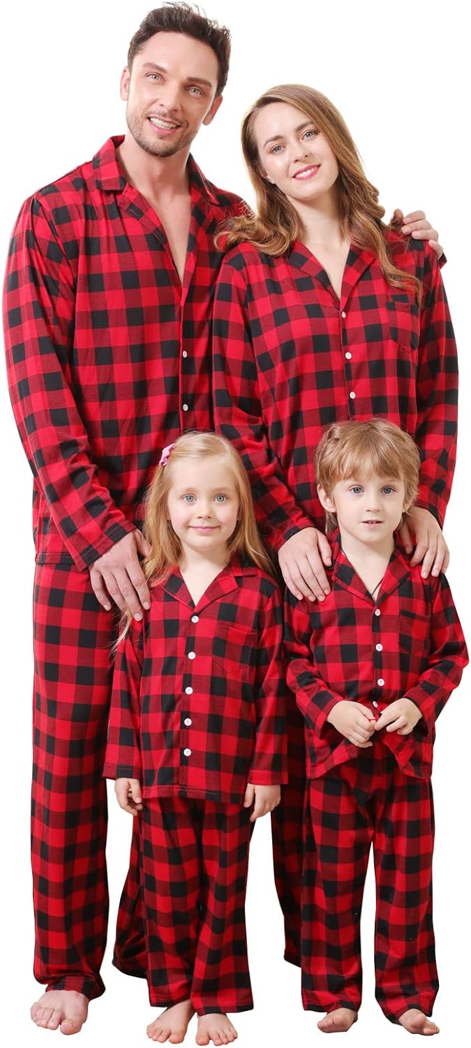 CARETOO Matching Family Pajamas Sets Long Sleeve Christmas Reindeer Plaid Pjs St...