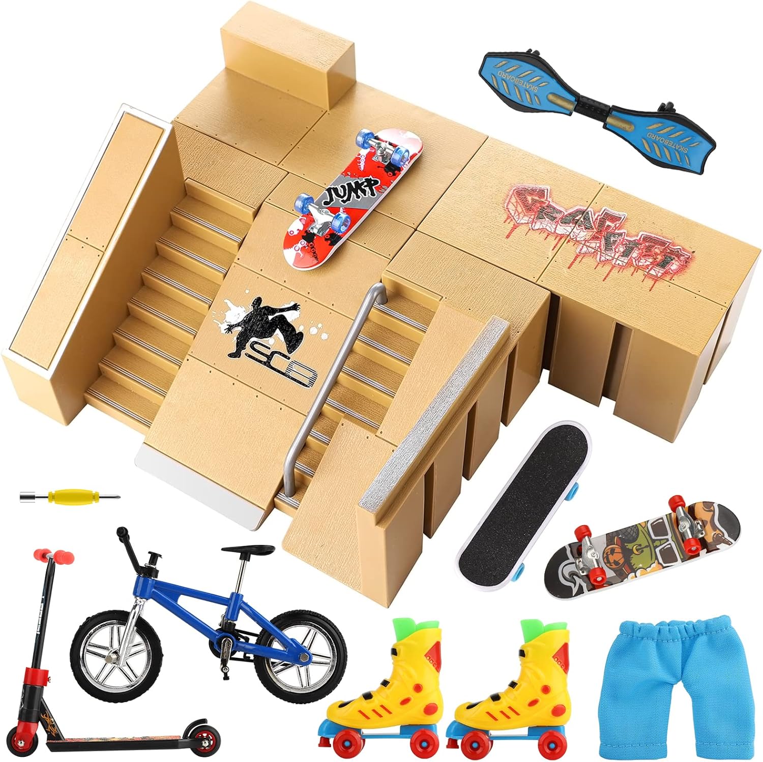 Finger Skateboard Ramp Set 16 Pcs - Pro Fingerboard Mini Skatepark Kit 5 Pieces...
