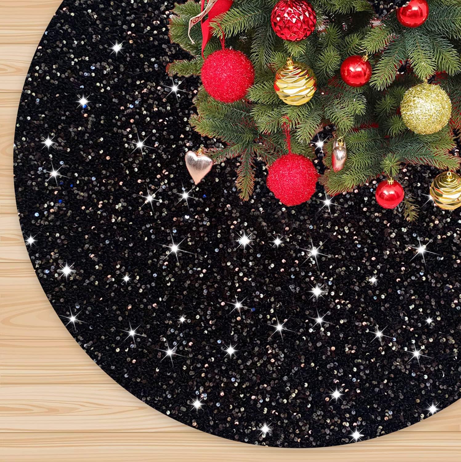 Sequin Tree Skirt 60 Inches Black Christmas Tree Skirt Glitter Velvet Tree Skirt...