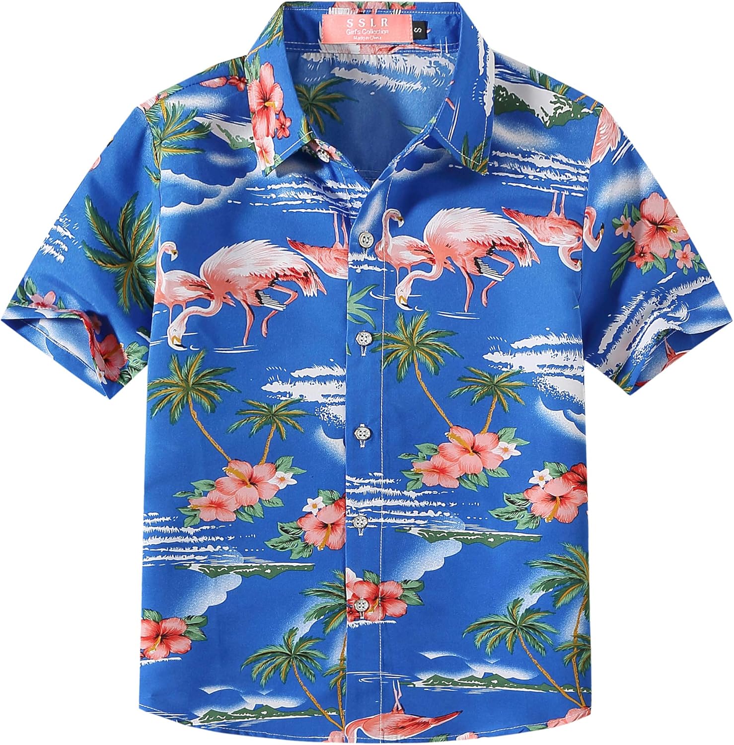 SSLR Big Girls Hawaiian Shirt Beach Tropical Summer Casual Short Sleeve Button D...