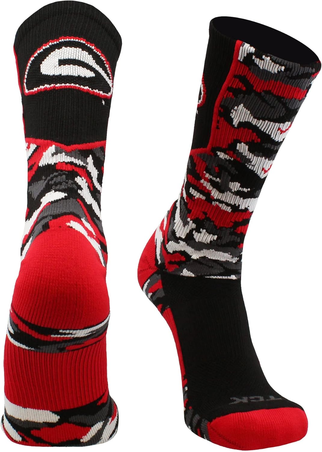 TCK University of Georgia Bulldogs Socks Woodland Camo Crew Large Black/Scarlet/...