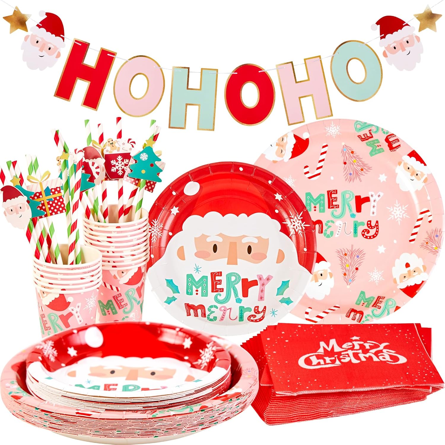 SUNBEAUTY 85 Pcs Christmas Party Tableware Set Christmas Paper Plates Napkins Pa...