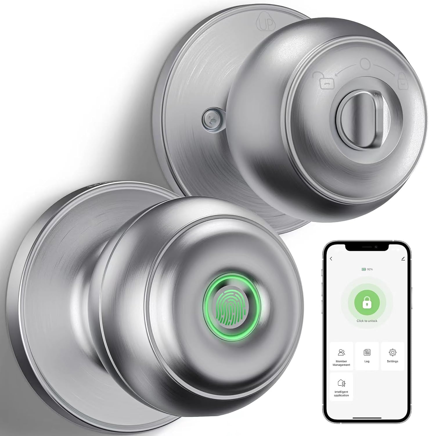 GeekTale Fingerprint Door Knob Lock for Bedroom Basement Garage Office with App,...