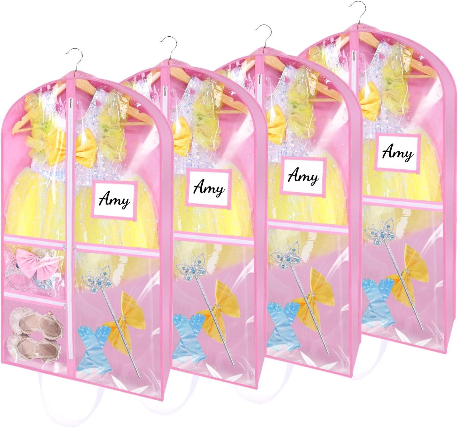4 Pack Dance Garment Bags, 40" Dance Costume Bags with 3" Gusseted and 3 Pockets...