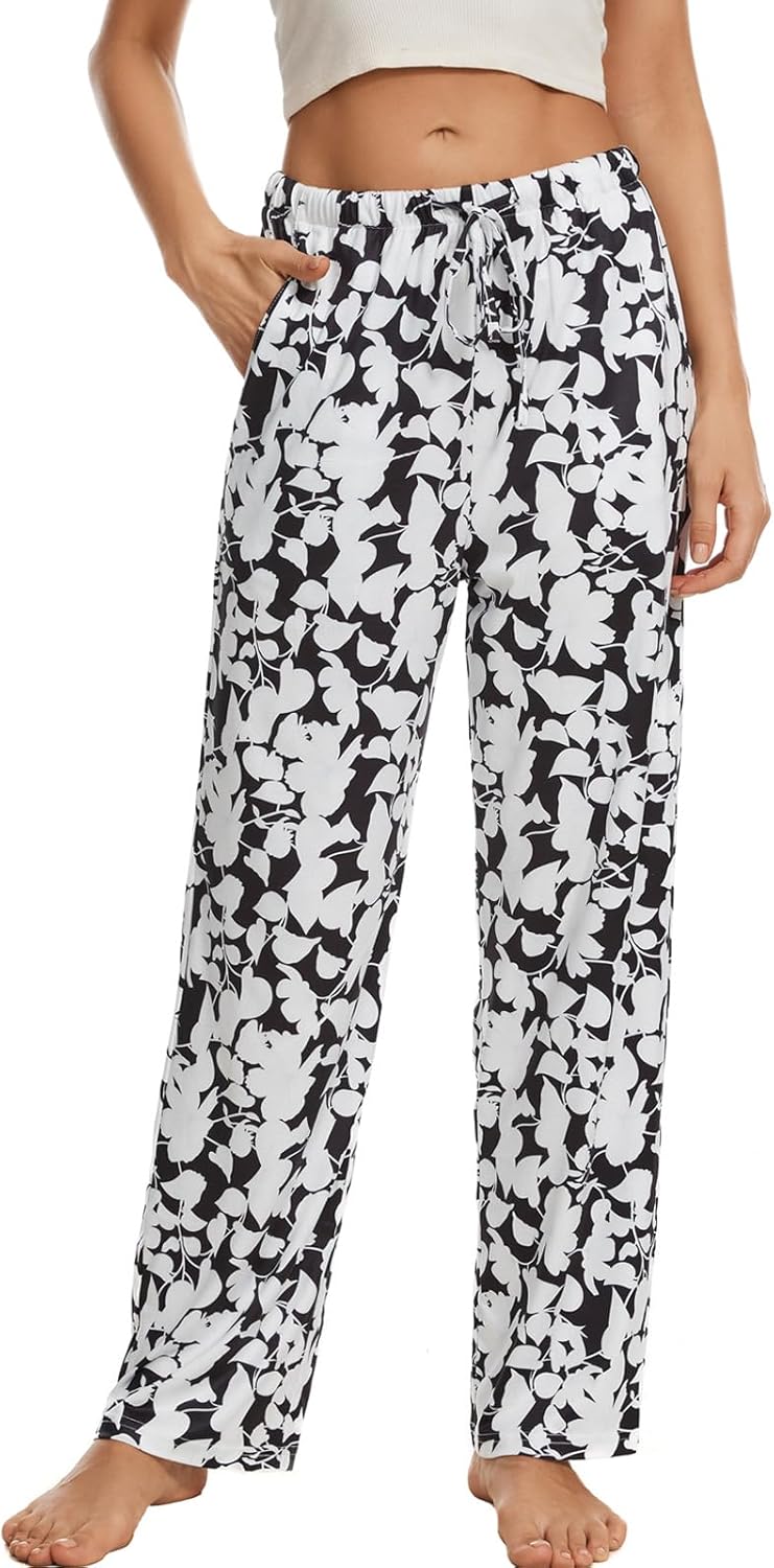 iniber Comfy Pajama Pants for Women Stretch Drawstring Lounge Pants with Pockets...