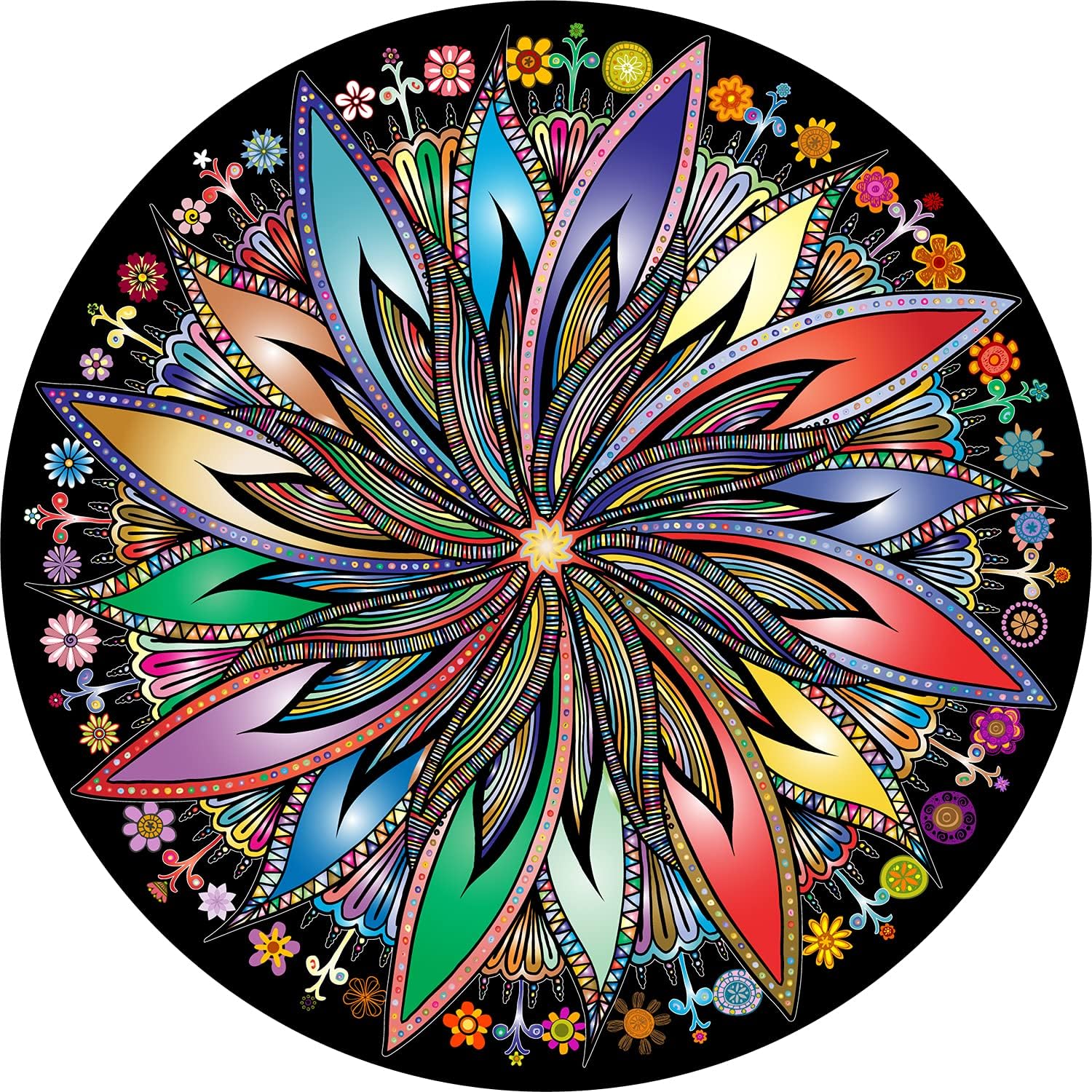 Bgraamiens Puzzle-Blooming Flowers-1000 Pieces Creative Geometric Round Blue Boa...