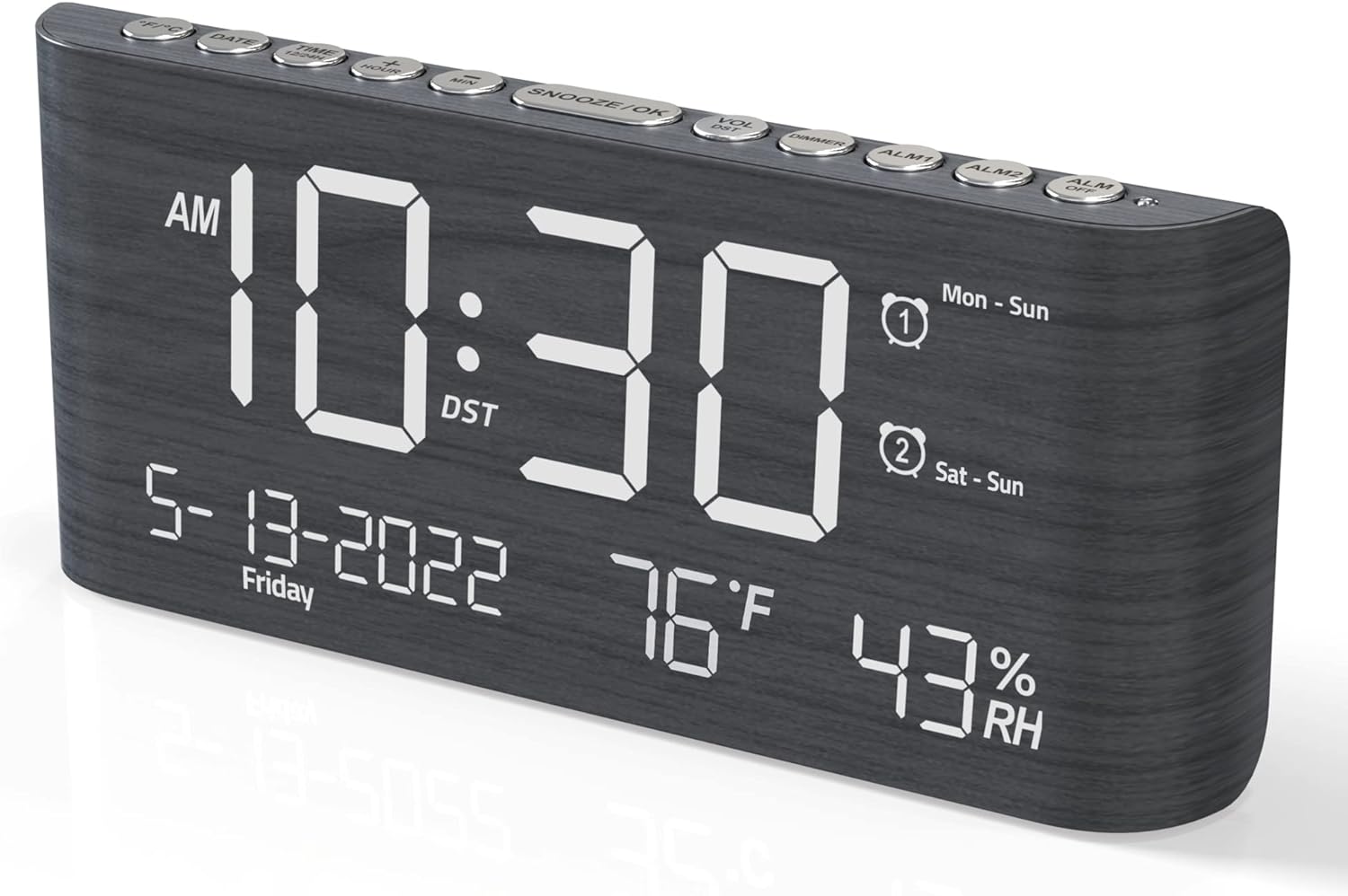 Digital Wooden Alarm Clock with Dual Alarm,Weekday/Weekend Mode,Adjustable Volum...