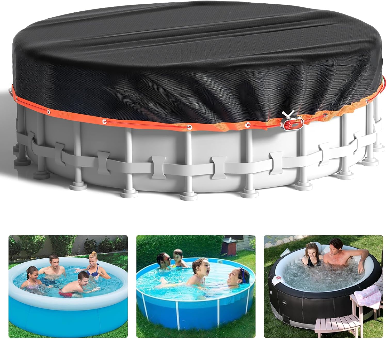 Pauwer Round Pool Cover 15Ft, Pool Covers for Above Ground Pools, Oxford Fabric...