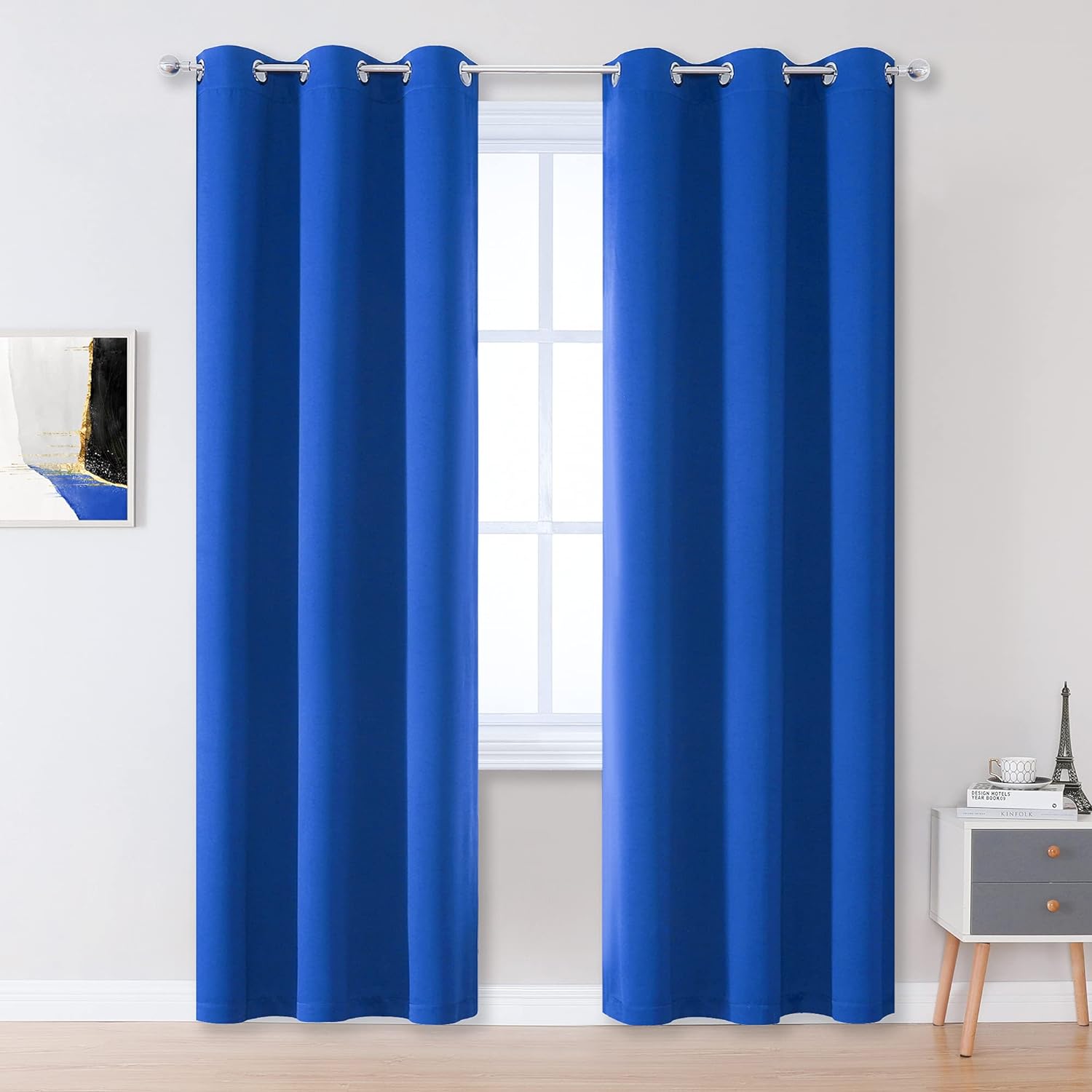 96 Inch Royal Blue Curtain Panels for Living Room Solid Energy Efficient Room Da...