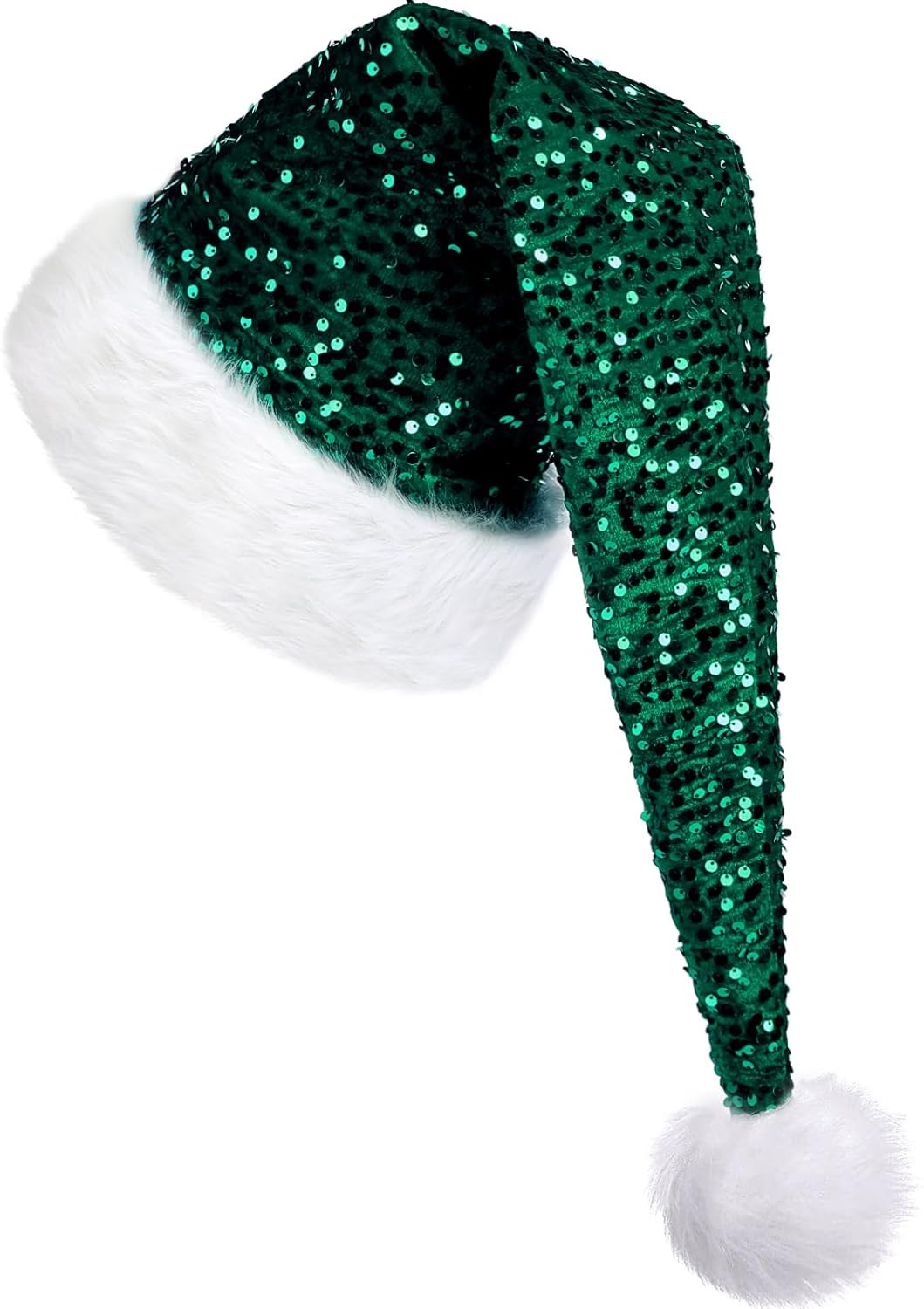 KONVINIT Sequin Santa hat Christmas Hat for Adult Luxury Plush Xmas Hat with a P...
