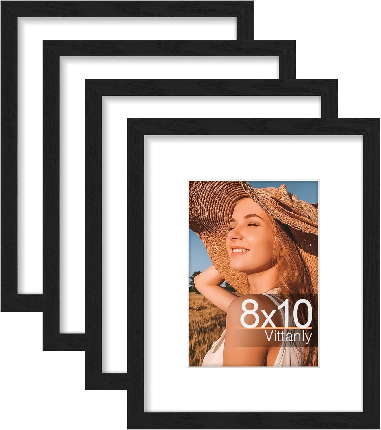Vittanly 8x10 Picture Frames Set of 4, Display Pictures 5x7 with Mat or 8x10 wit...
