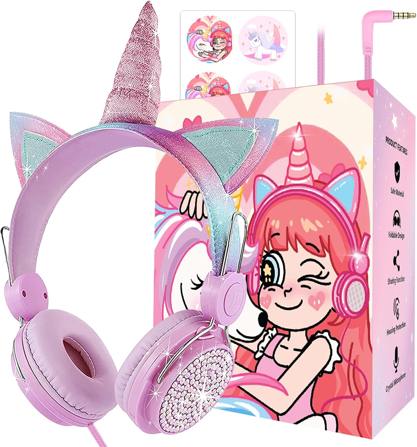 Kids Unicorns Headphones with Mic for School/Travel,95dB Volume Limited,Sharepor...