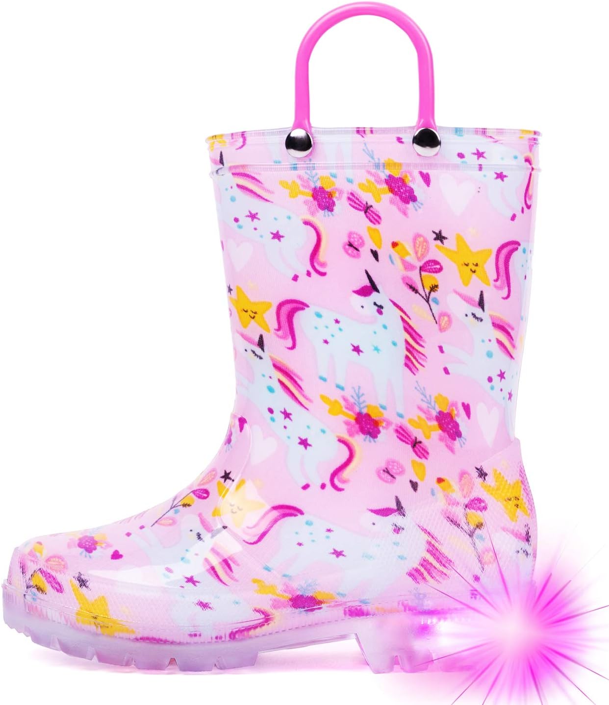 HugRain Light Up Rain Boots for Little Kids 3 Big Kid Purple Pink Unicorn