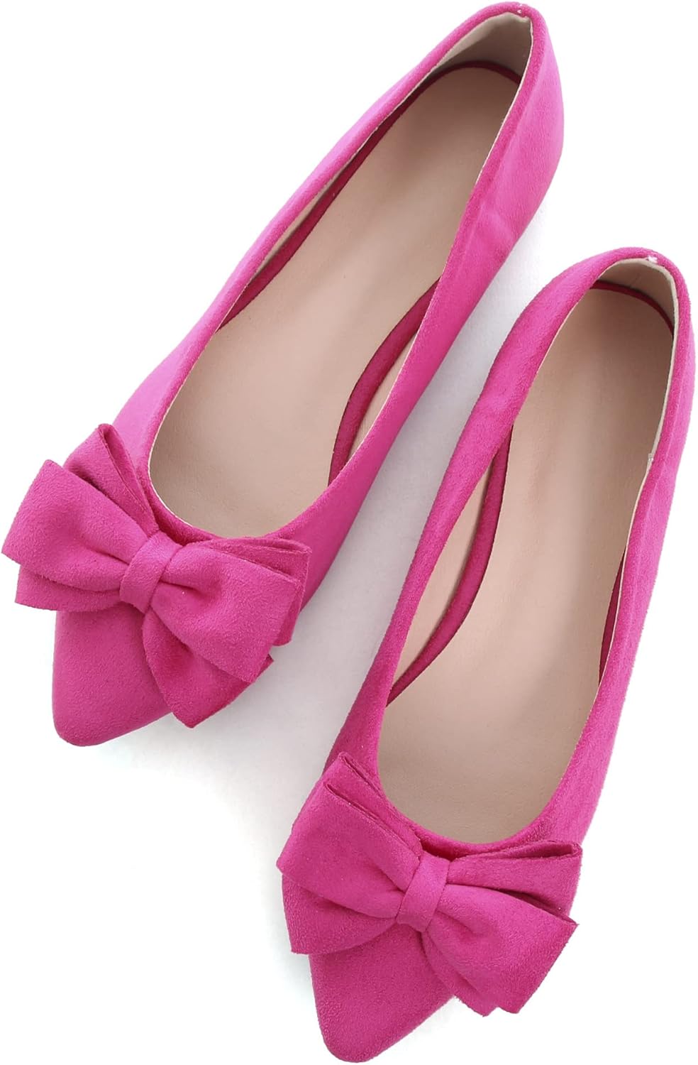SAILING LU Bowknot Ballet Flats Womens Pointy Toe Flat Shoes Suede Dress Shoes W...
