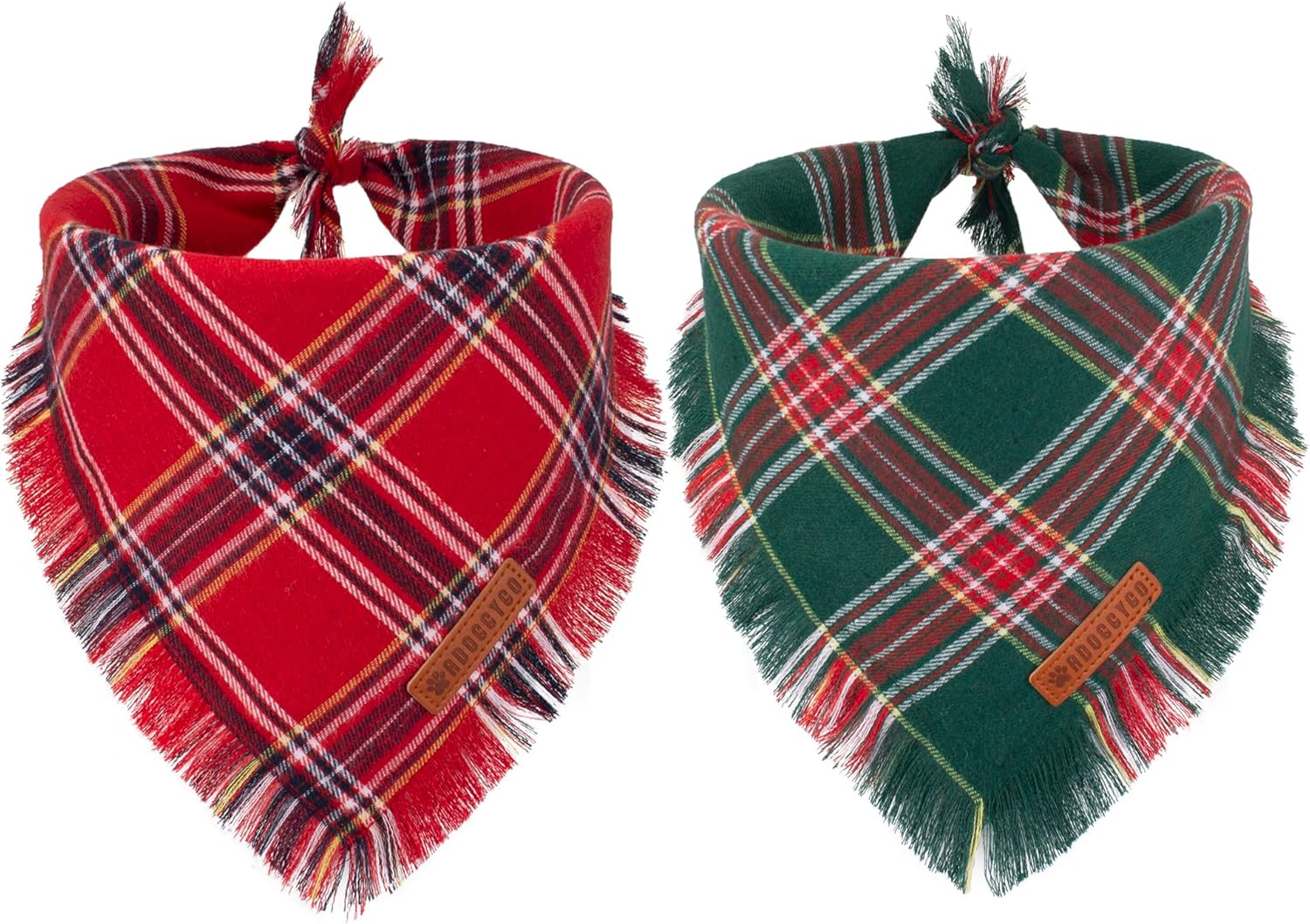 ADOGGYGO Christmas Dog Bandanas with Tassels Edges, Stylish Red Green Plaid Dog...