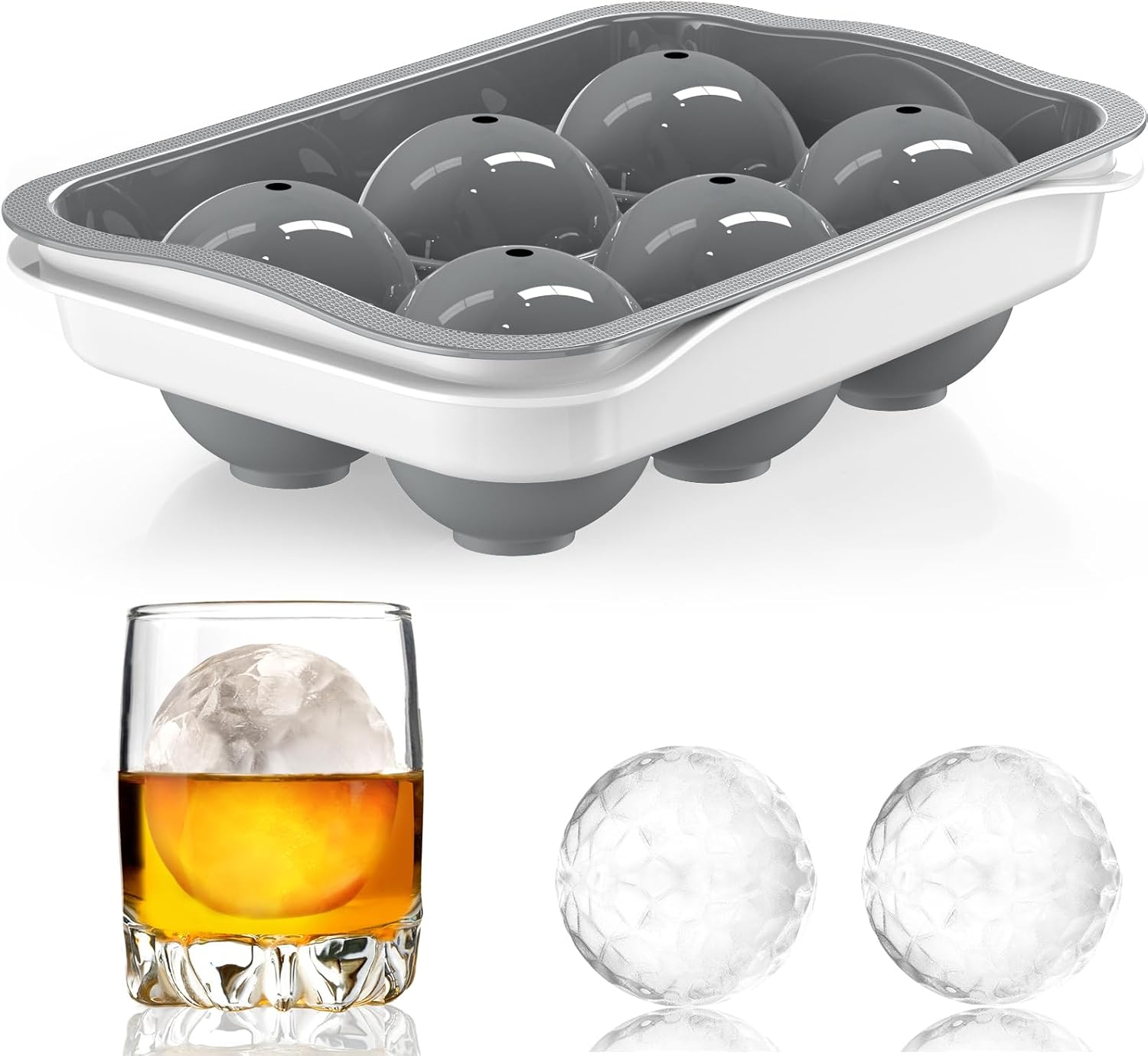 Whiskey Ice Ball Maker, [Fill without Funnel & Easy Release] 2.2'' Round Large I...