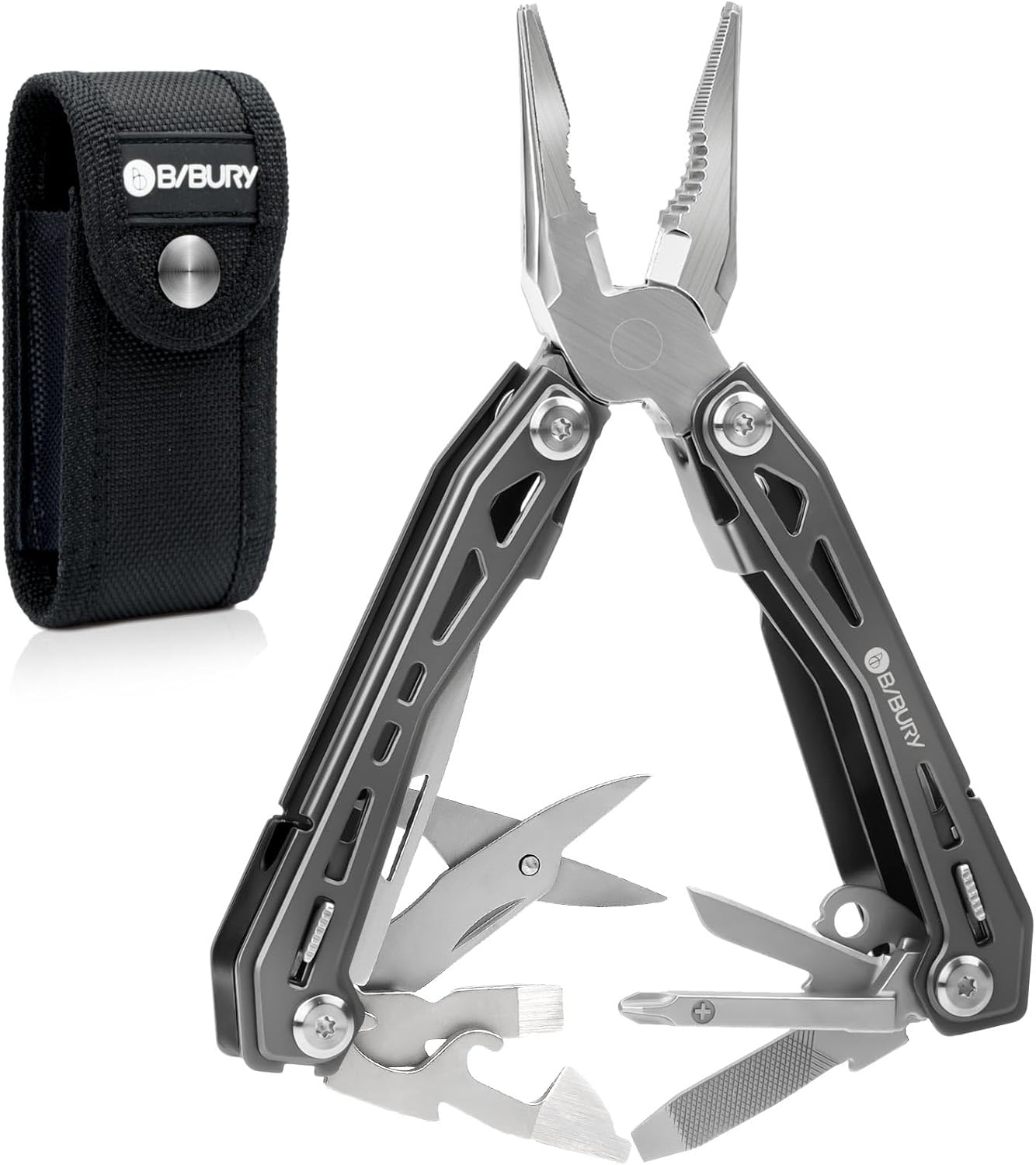BIBURY Multitools BI2043, 17-in-1 Portable Multitool Foldable Spring-Loaded Plie...
