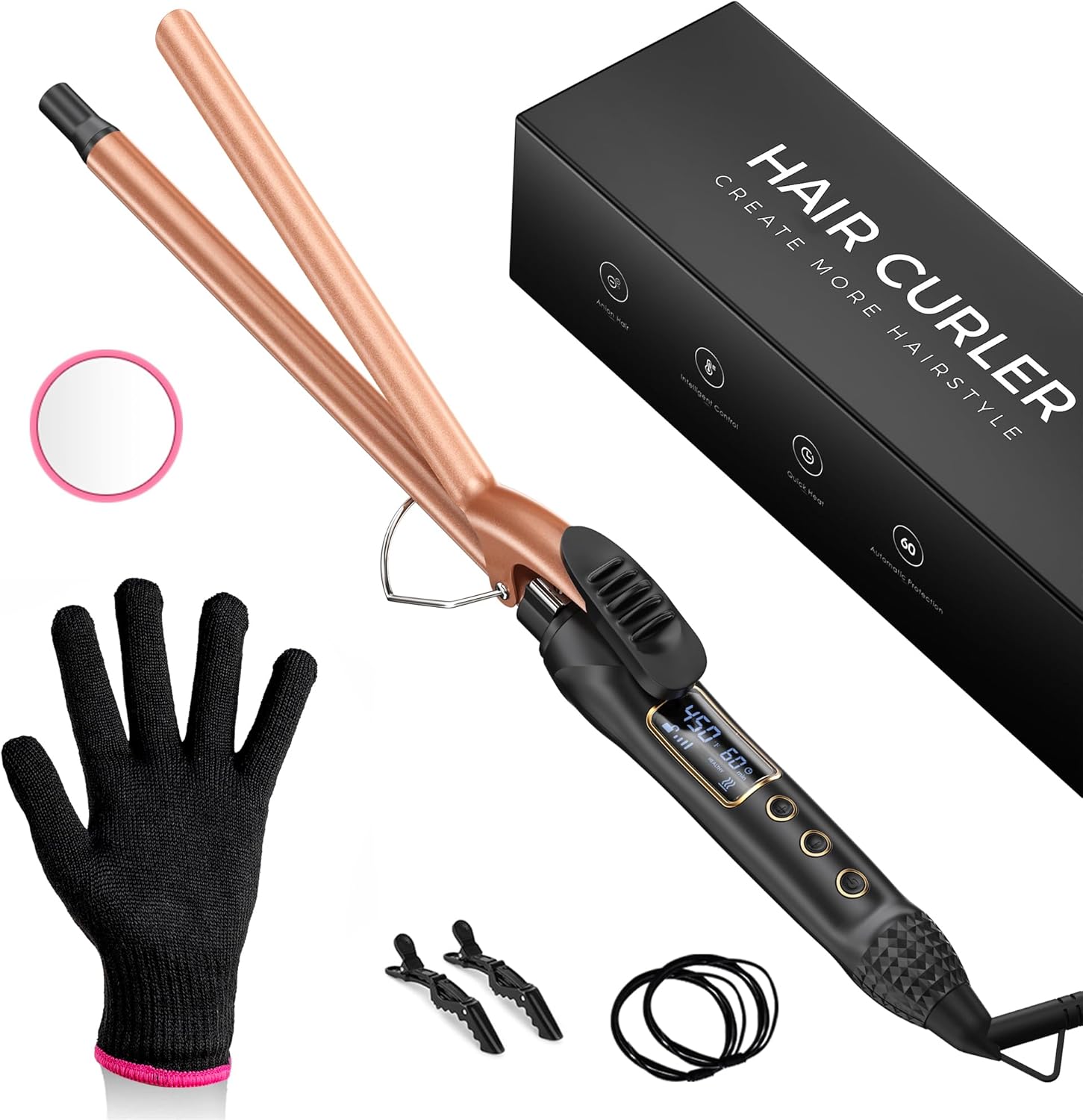 0.5 in Tiny Curling Wand with Adjustable Temperature, for Medium and Long Hair,...