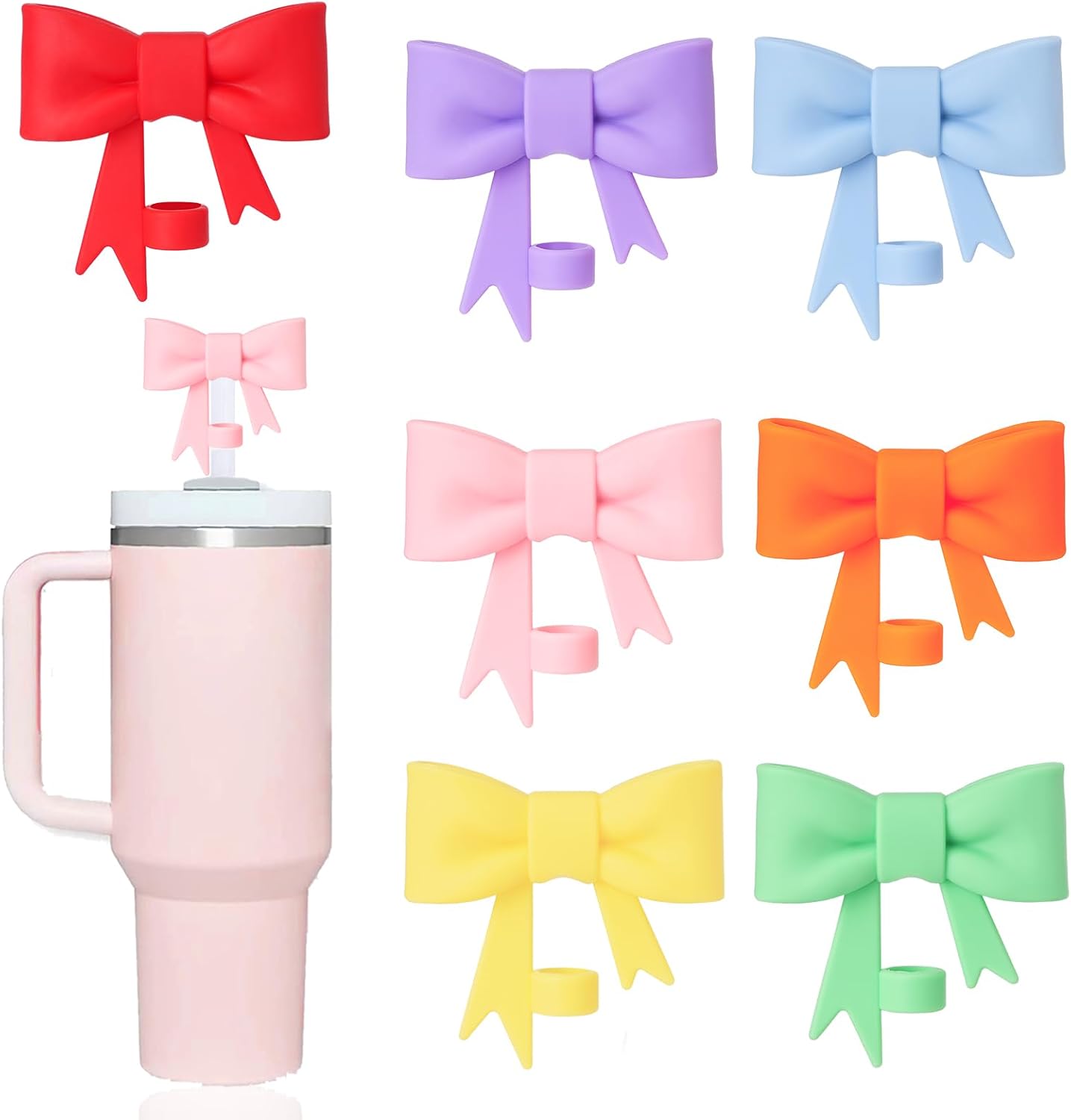 Cute Bow Straw Covers Cap Toppers Compatible with Stanley 40/30 oz Tumbler Cups,...