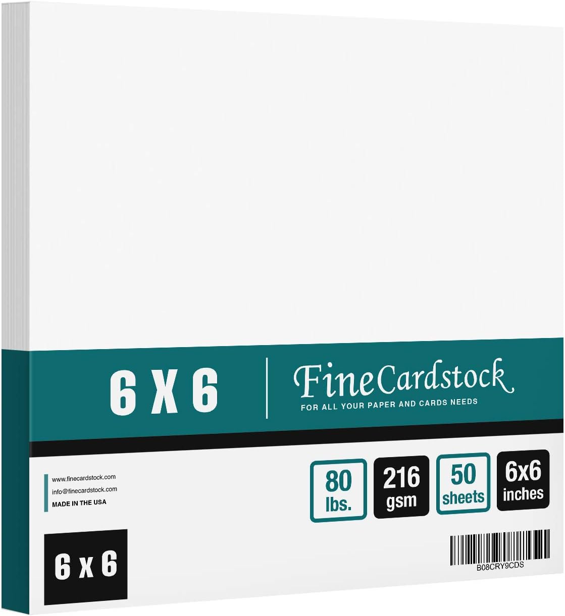 6" x 6" Square Cardstock | 80lb Cover White Thick Card Stock Paper - Smooth Fini...