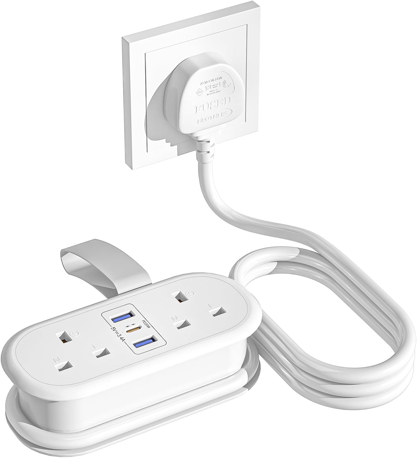 Travel Extension Lead with PD 20W Type C, STGAROT Extension Lead with USB Slots...