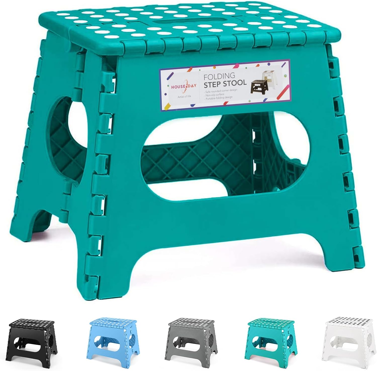 HOUSE DAY 11 Inch Folding Step Stool for Kids- Heavy Duty Plastic Step Stool for...