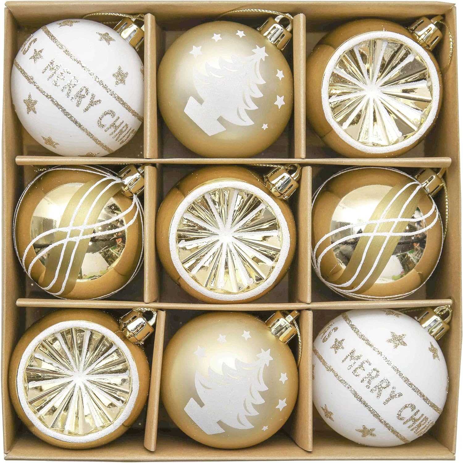 Valery Madelyn Gold White Christmas Baubles Christmas Tree Decorations 9pcs 6cm...