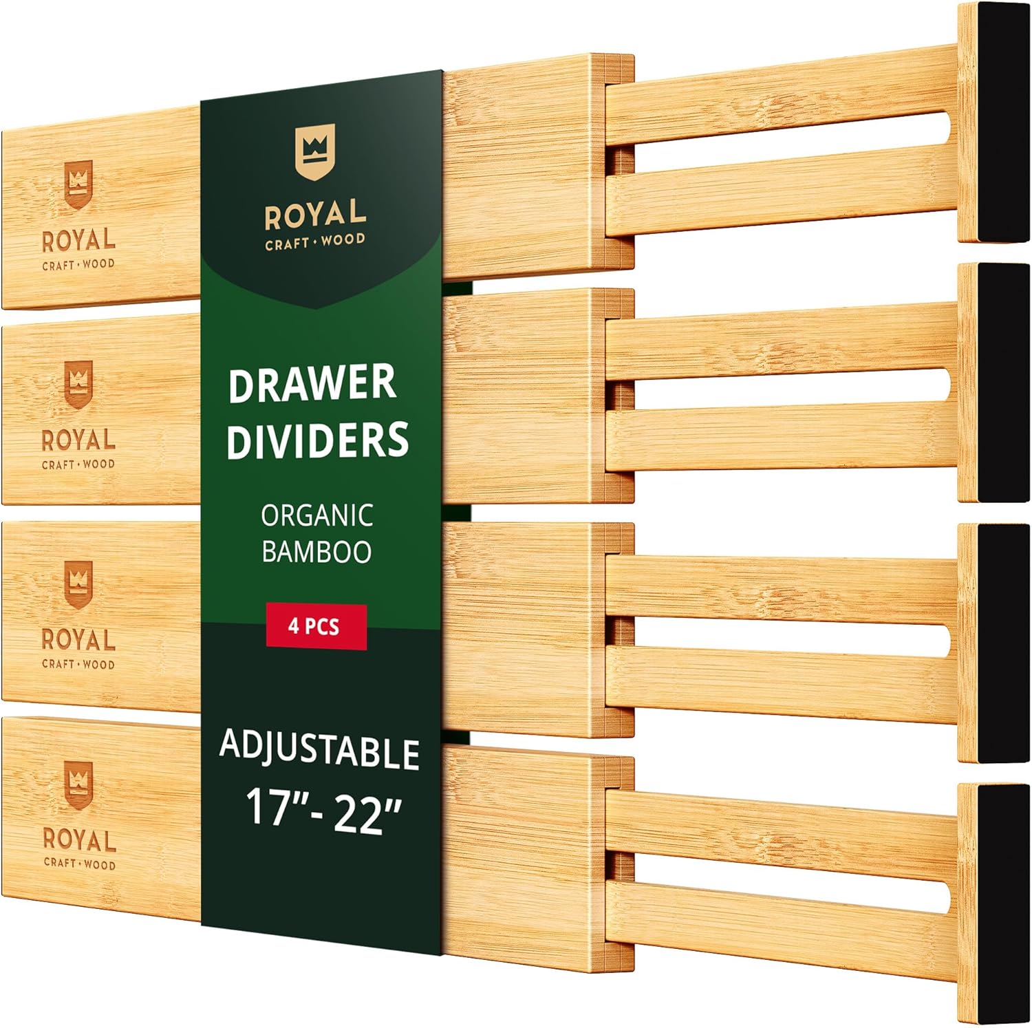 Drawer Divider and Organizer for Kitchen Organization - Adjustable Bamboo Drawer...