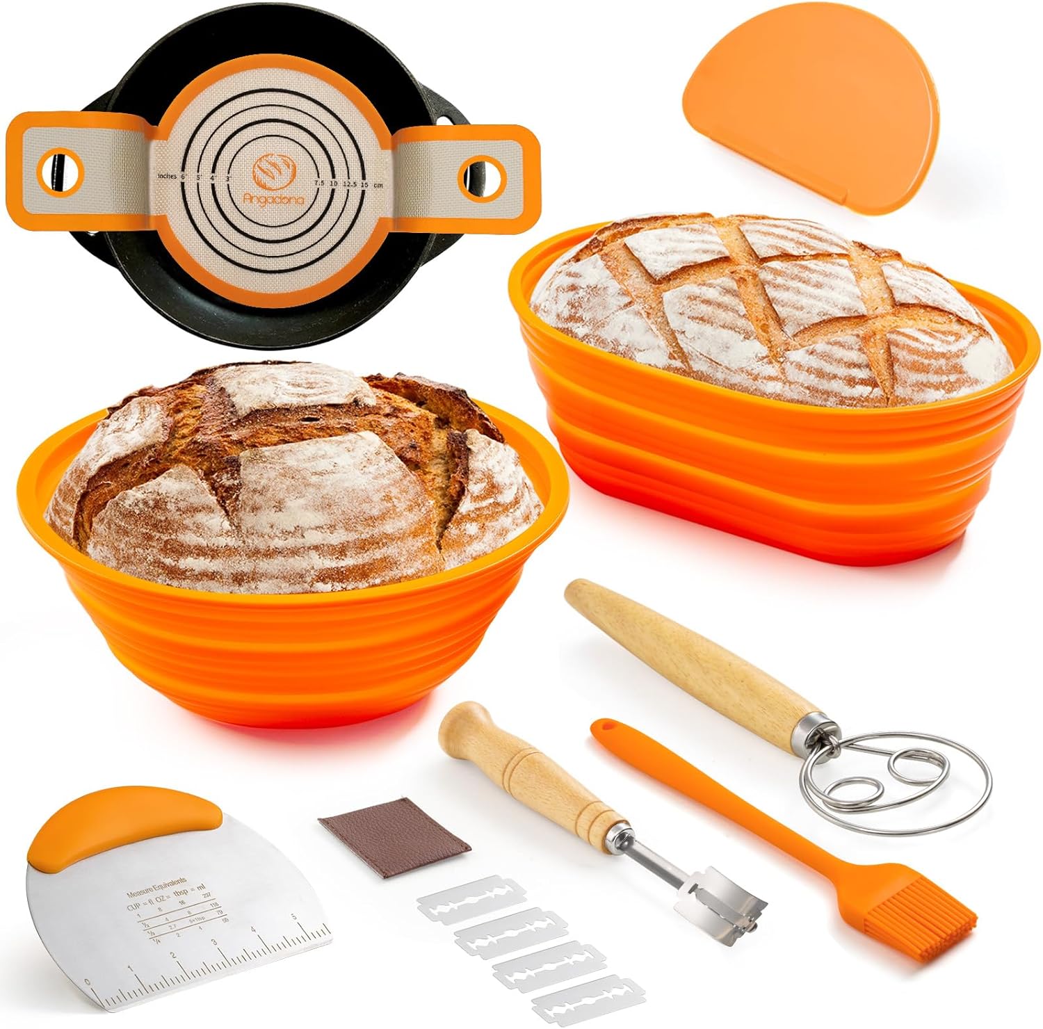 Silicone Banneton Bread Proofing Baskets,10 inch Oval & 9 Inch Round Foldable Br...
