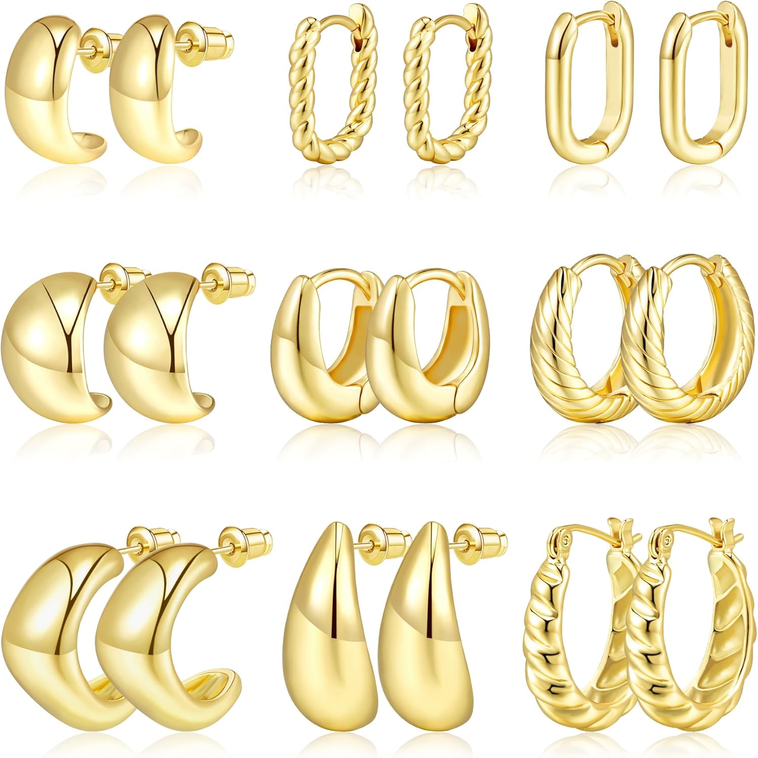 Adoyi Gold Hoop Earrings Set for Women 14K Gold Plated Chunky Hoops Twisted Hugg...