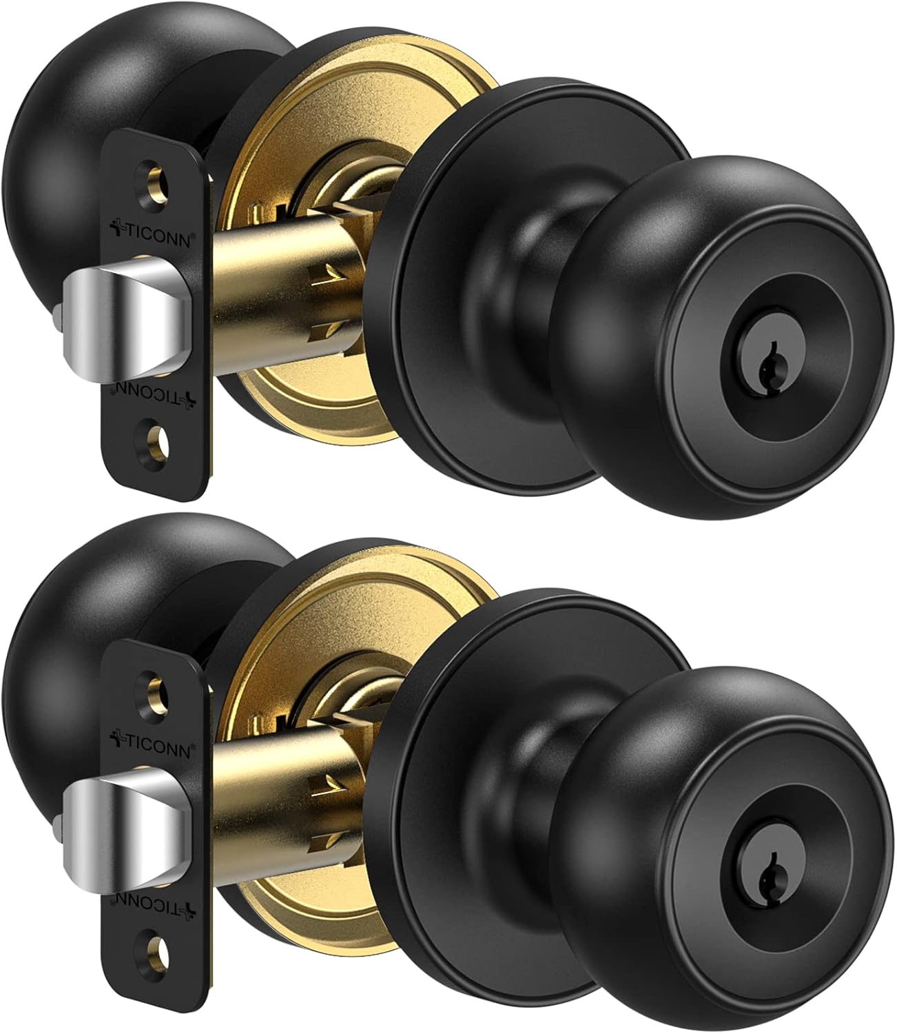 TICONN Round Door Knobs, Ball Door Knob with Dead Bolt, Door Handle Lock for Ind...