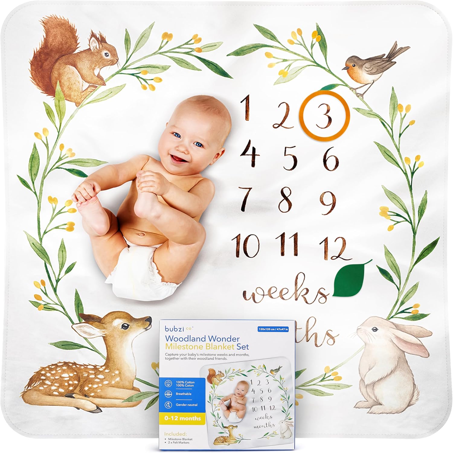 Baby Monthly Milestone Blanket, Soft Woodland Photo Blanket for Baby Boy & Baby...