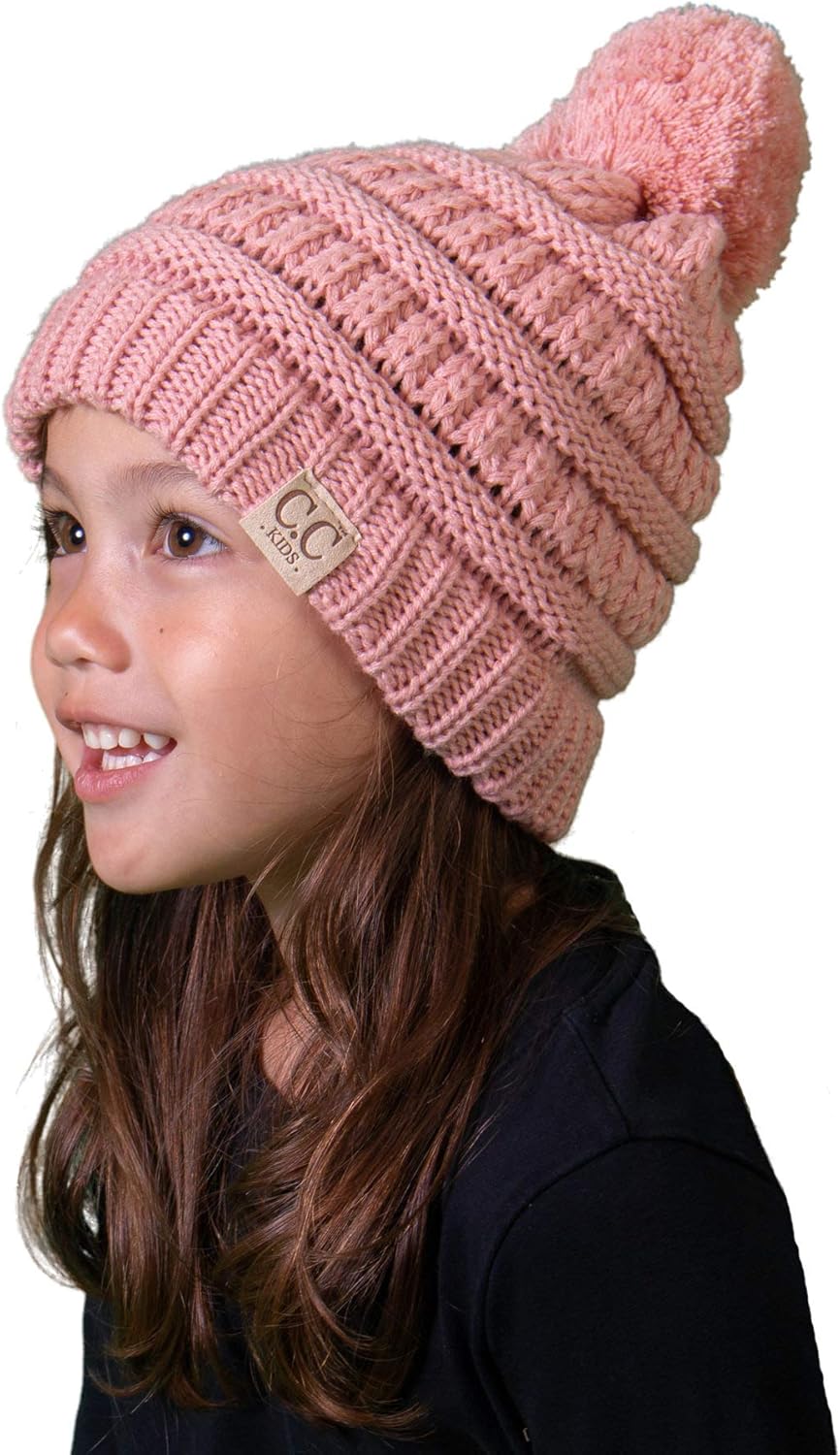 Funky Junque Kids Beanie Baby Toddler Cable Knit Children’s Pom Winter Hat Indi...