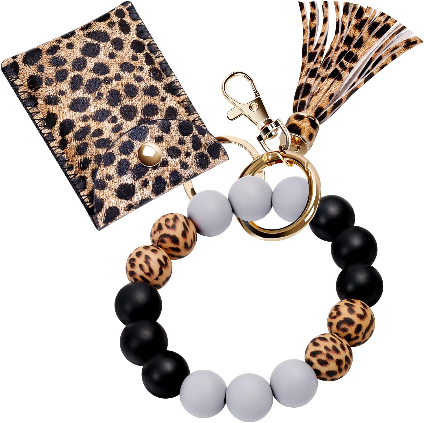 UpUDo Keychain Bracelet Wristlet, Silicone Beaded Key Ring Bracelet with Card Wa...